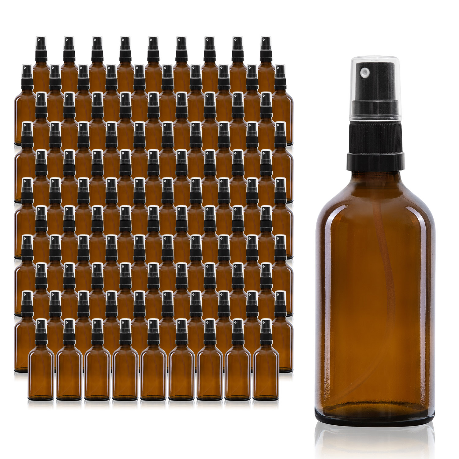 105x 50ml Sprühflasche aus Braunglas mit schwarzem Sprühaufsatz, Großpackung