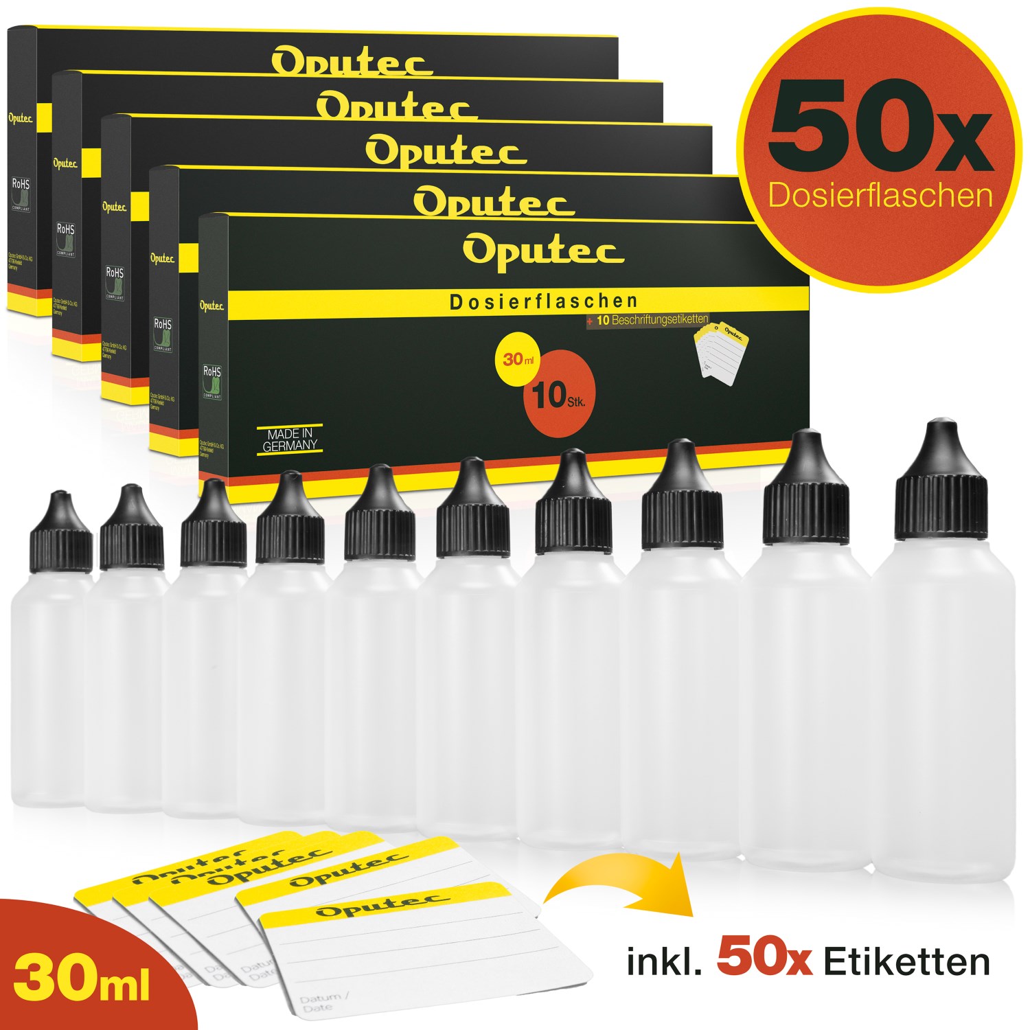 50 x 30ml Dosierflaschen / Liquid-Flaschen mit Tröpflerspitze