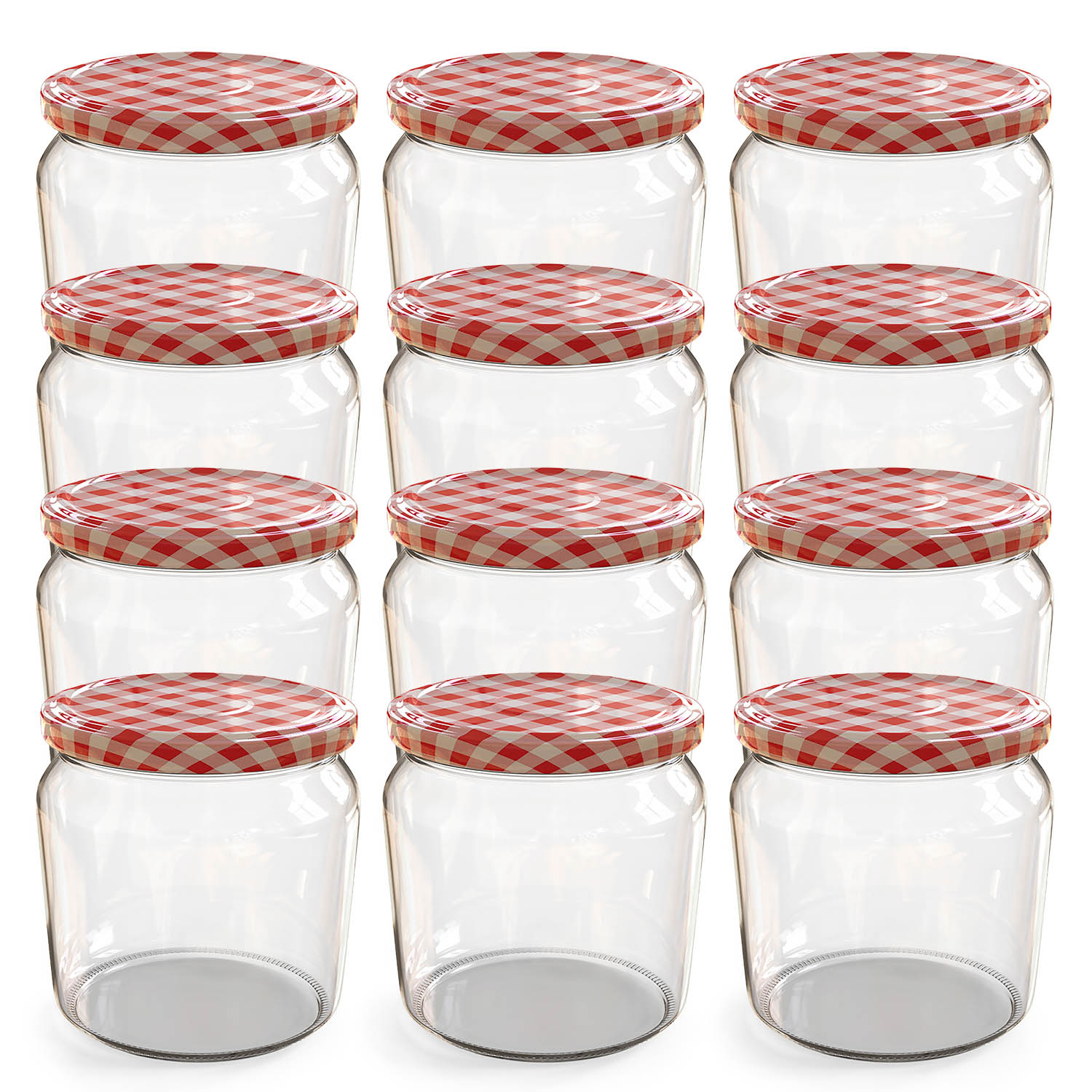 12x 360ml Einmachgläser mit Deckel Rot-Weiß-Karo (TO82)