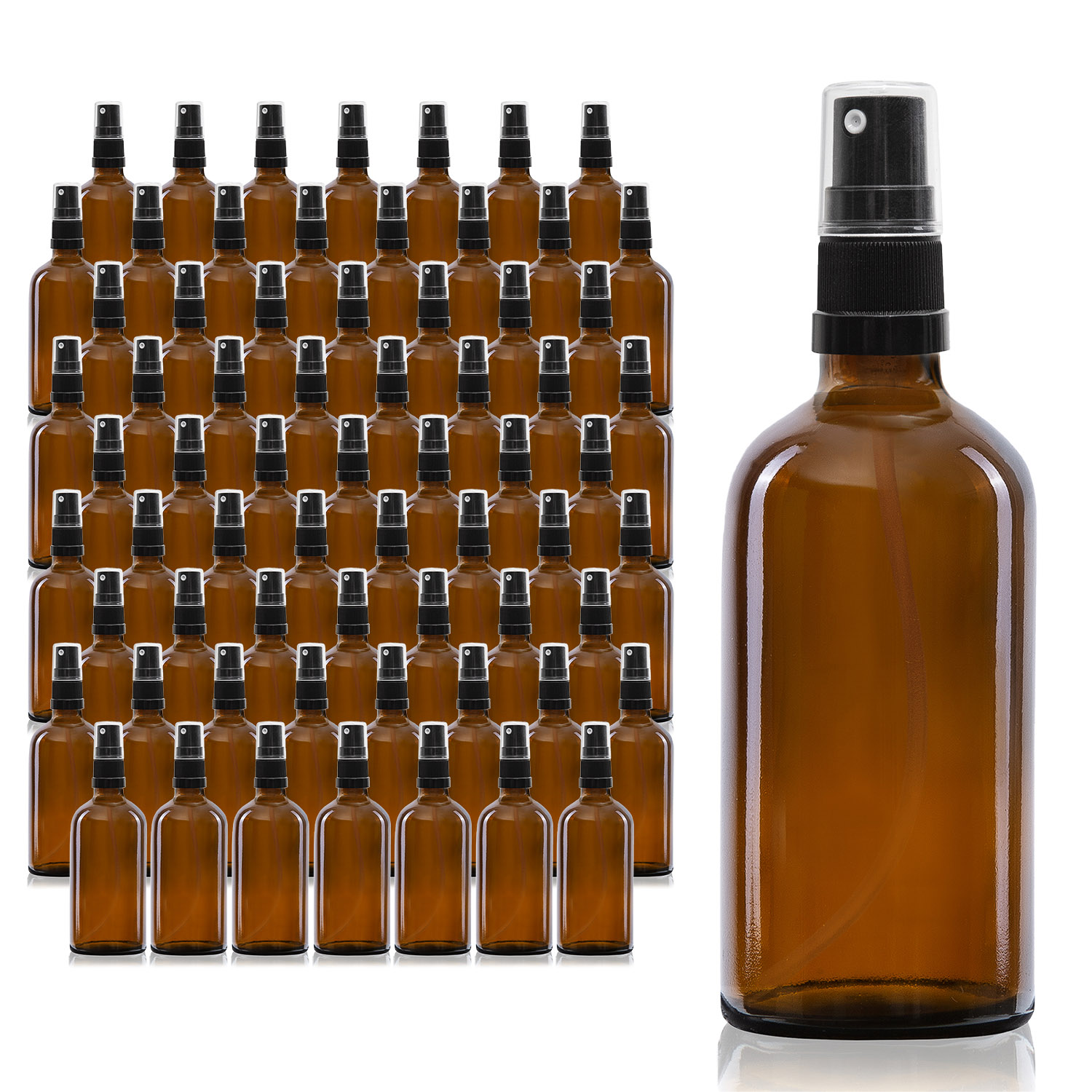 68x 100ml Sprühflasche aus Braunglas mit schwarzem Sprühaufsatz, Großpackung