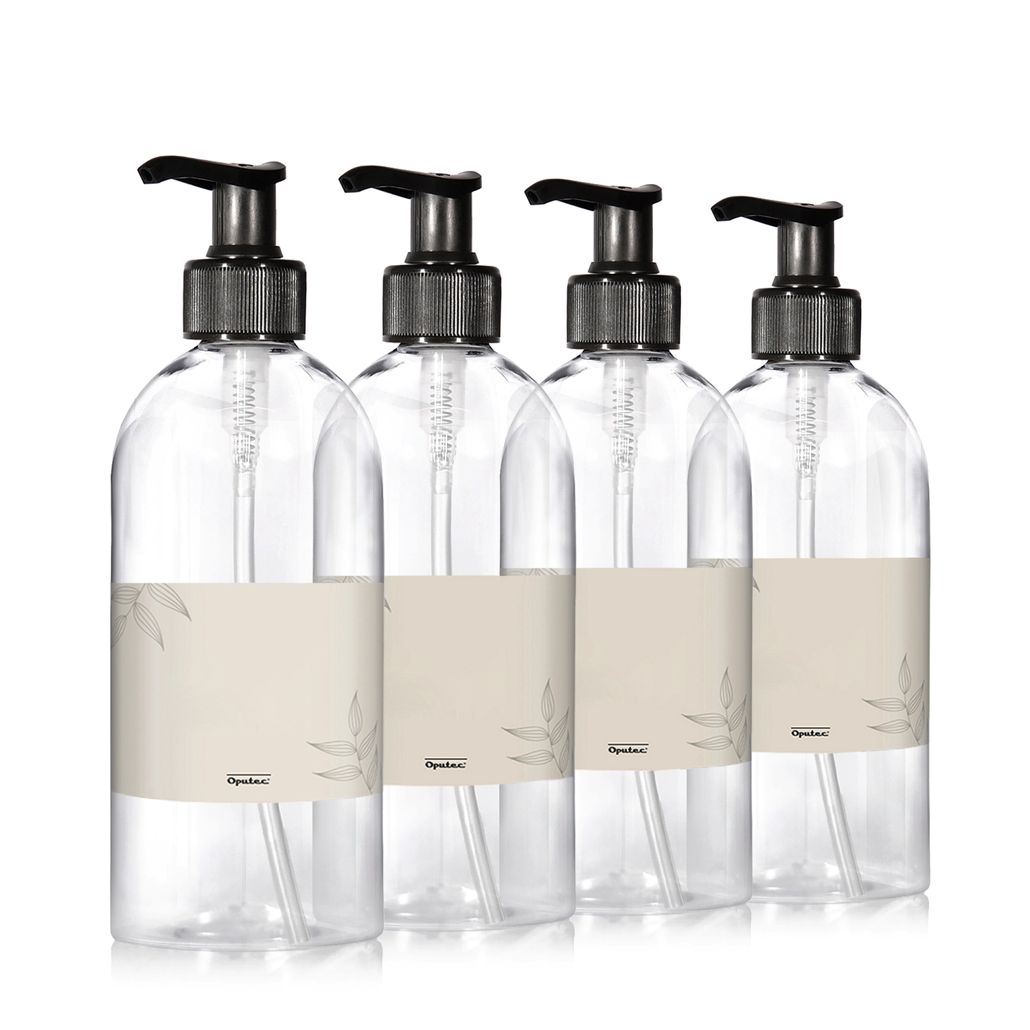 4 x 500ml Seifenspender aus Kunststoff transparent + Etiketten