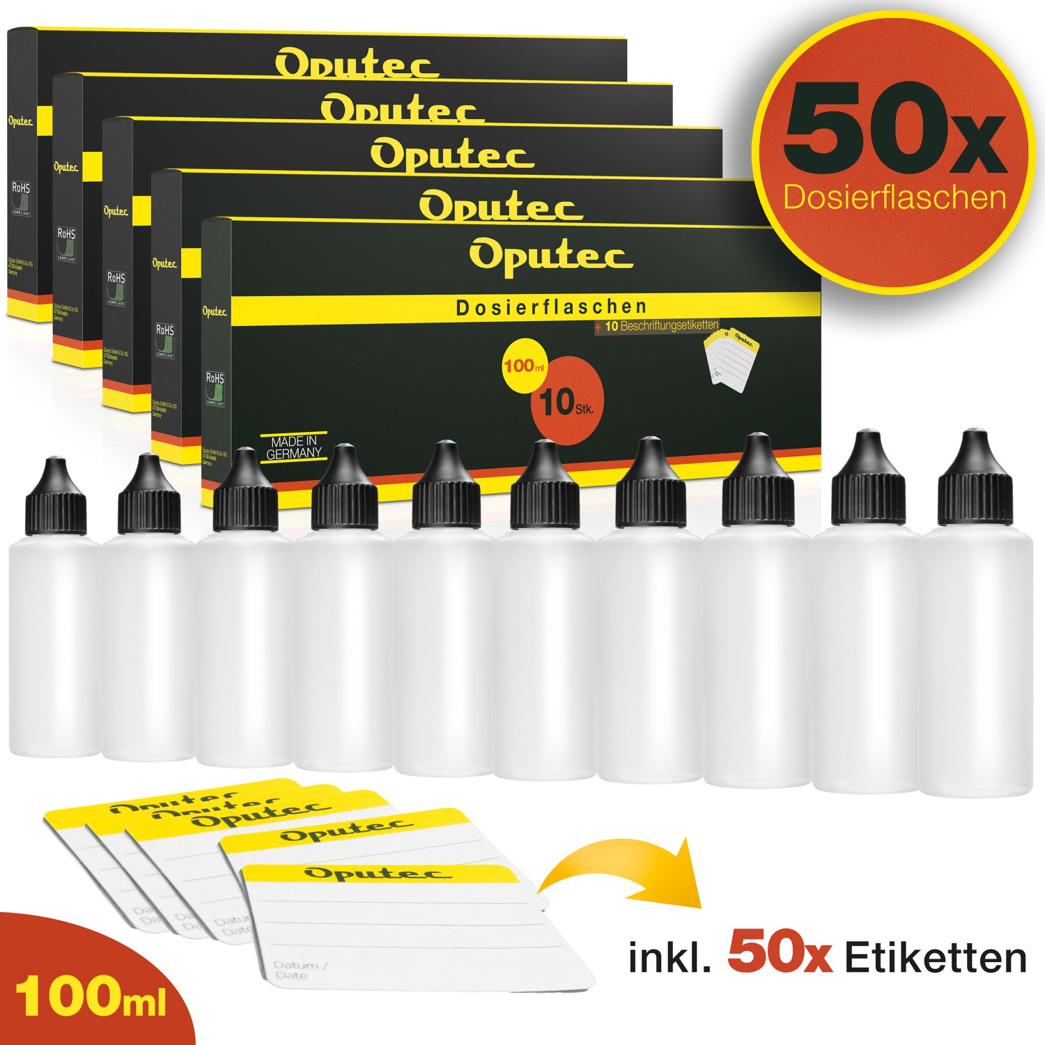 50 x 100ml Dosierflaschen / Liquid-Flaschen mit Tröpflerspitze