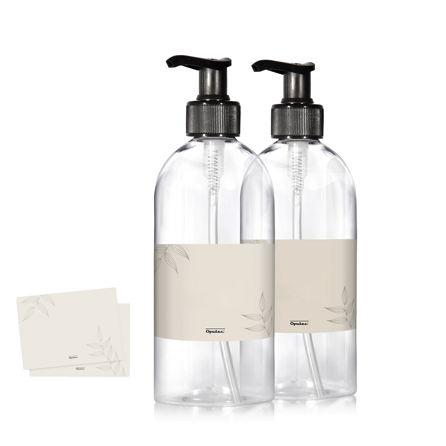 2 x 500ml Seifenspender aus Kunststoff transparent + Etiketten